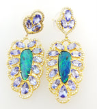 7.45 CTW Natural Diamond Opal and Tanzanite Earrings 22k Yellow Gold Certified