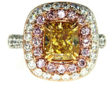 5CT VS2 Diamond Ring Fancy Intense Yellow-Pink Color GIA Certified Natural