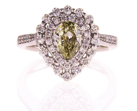 GIA Certified Natural Fancy Color Pear Cut Chameleon Color Diamond Ring 1.51CTW