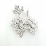 Diamond Earrings 18k White Gold Natural Round Cut Drop Leaf Dangle 5 CT H SI2
