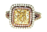4CT Natural Fancy Yellow Pink Color Diamond Ring 18K GIA Certified Cushion Cut