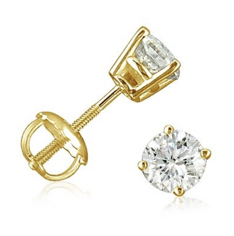 1.50CT J/VVS2 ROUND CUT NATURAL DIAMONDS 14K GOLD STUDS EARRINGS 5.8MM