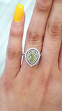 Rare Natural Fancy Green Pear Cut 18k Gold Diamond Ring GIA Certified 3.40 CTW