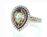 Rare Natural Fancy Green Pear Cut 18k Gold Diamond Ring GIA Certified 3.40 CTW