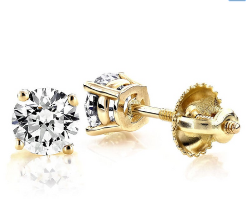 1/2CT Diamond Stud Earrings 14K Yellow Gold Small Round Cut For Baby