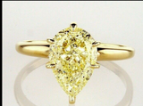Huge 3CT Diamond Ring 14K Yellow Gold Natural Pear Cut Fancy GIA Certified