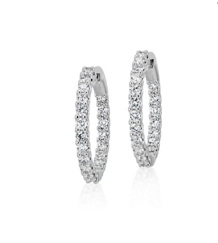 2CT DIAMOND STUD HOOP EARRINGS 14K WHITE GOLD 100% NATURAL ROUND CUT BRILLIANT