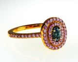 Blue Diamond Ring Natural Fancy Vivid GREEN 18K Pink Gold GIA Certified