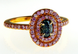 Blue Diamond Ring Natural Fancy Vivid GREEN 18K Pink Gold GIA Certified