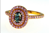 Blue Diamond Ring Natural Fancy Vivid GREEN 18K Pink Gold GIA Certified
