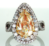 Huge 4CT Diamond Ring 14K Yellow Gold Natural Pear Cut Fancy Color GIA Certified