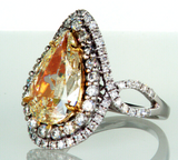 Huge 4CT Diamond Ring 14K Yellow Gold Natural Pear Cut Fancy Color GIA Certified