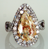 Huge 4CT Diamond Ring 14K Yellow Gold Natural Pear Cut Fancy Color GIA Certified