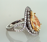 Huge 4CT Diamond Ring 14K Yellow Gold Natural Pear Cut Fancy Color GIA Certified