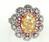 5CT Diamond Ring 18K White Gold Natural Yellow Oval Cut GIA Certified Fancy Pink