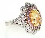 5CT Diamond Ring 18K White Gold Natural Yellow Oval Cut GIA Certified Fancy Pink