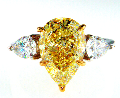 4.23CT Diamond Ring Natural Pear Cut Yellow Color GIA Certified Fancy Platinum