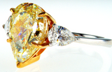 4.23CT Diamond Ring Natural Pear Cut Yellow Color GIA Certified Fancy Platinum