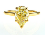 3CT Solitaire Yellow Diamond Ring 14K Gold Natural Pear Cut Fancy GIA Certified