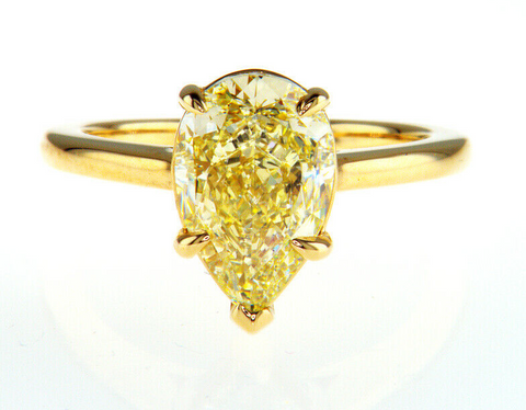 3CT Solitaire Yellow Diamond Ring 14K Gold Natural Pear Cut Fancy GIA Certified