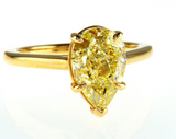3CT Solitaire Yellow Diamond Ring 14K Gold Natural Pear Cut Fancy GIA Certified