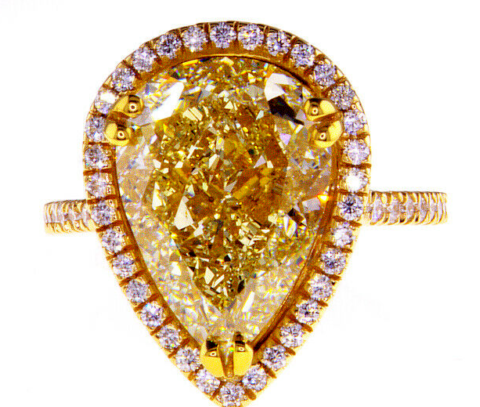 Huge 10CT Diamond Ring 18K Yellow Gold Pear Cut Fancy Natural Brilliant GIA Certified