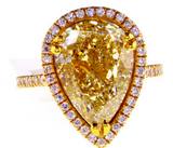 Huge 10CT Diamond Ring 18K Yellow Gold Pear Cut Fancy Natural Brilliant GIA Certified