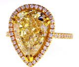 Huge 10CT Diamond Ring 18K Yellow Gold Pear Cut Fancy Natural Brilliant GIA Certified