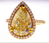 Huge 10CT Diamond Ring 18K Yellow Gold Pear Cut Fancy Natural Brilliant GIA Certified
