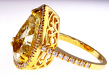 Huge 10CT Diamond Ring 18K Yellow Gold Pear Cut Fancy Natural Brilliant GIA Certified