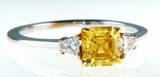 1CT Diamond Ring 18K Gold Fancy Intense Yellow Natural Asscher Cut GIA Certified