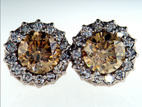 7CT Diamond Stud Earrings Natural Fancy Brown Chocolate Color GIA Certified