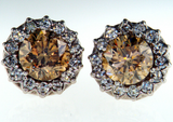 7CT Diamond Stud Earrings Natural Fancy Brown Chocolate Color GIA Certified