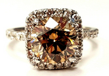 3CT Platinum Diamond Ring Natural Brown Color GIA Certified Round Cut Brilliant