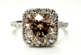 3CT Platinum Diamond Ring Natural Brown Color GIA Certified Round Cut Brilliant