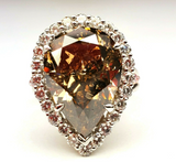 10CT Diamond Ring 18K Gold Natural Fancy Orange Brown Pear Cut GIA Certified
