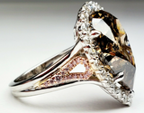 10CT Diamond Ring 18K Gold Natural Fancy Orange Brown Pear Cut GIA Certified