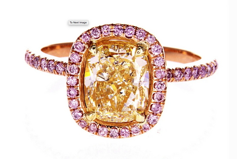3CT Pink Diamond Ring 18K Rose Gold Yellow Cushion Cut Brilliant GIA Certified
