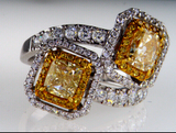 2.5CT Fancy Diamond Ring 14K White Gold Yellow Color GIA Certified Cushion Cut