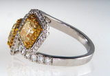 2.5CT Fancy Diamond Ring 14K White Gold Yellow Color GIA Certified Cushion Cut