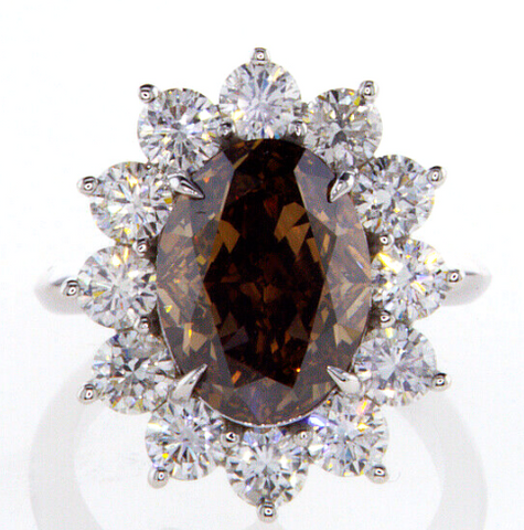8CT Diamond Ring 18K Gold Fancy Orange Brown Natural Oval Cut GIA Certified