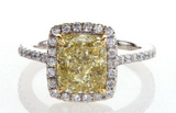 4CT Diamond Ring 18K White Gold Natural Fancy Yellow Cushion Cut GIA Certified