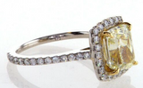 4CT Diamond Ring 18K White Gold Natural Fancy Yellow Cushion Cut GIA Certified