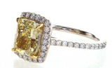 4CT Diamond Ring 18K White Gold Natural Fancy Yellow Cushion Cut GIA Certified