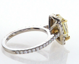4CT Diamond Ring 18K White Gold Natural Fancy Yellow Cushion Cut GIA Certified