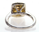 4CT Diamond Ring 18K White Gold Natural Fancy Yellow Cushion Cut GIA Certified