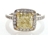 5CT Diamond Ring 18K White Gold Natural Fancy Yellow Cushion Cut GIA Certified