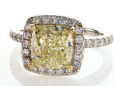 5CT Diamond Ring 18K White Gold Natural Fancy Yellow Cushion Cut GIA Certified
