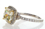 5CT Diamond Ring 18K White Gold Natural Fancy Yellow Cushion Cut GIA Certified