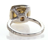5CT Diamond Ring 18K White Gold Natural Fancy Yellow Cushion Cut GIA Certified